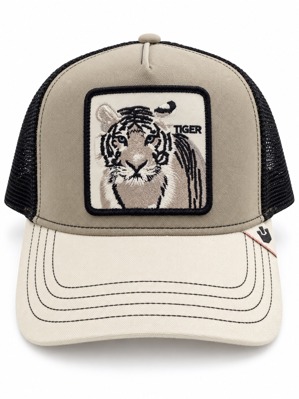 Goorin Bros Tiger Patch Trucker Hat - Cream, Tan & Black